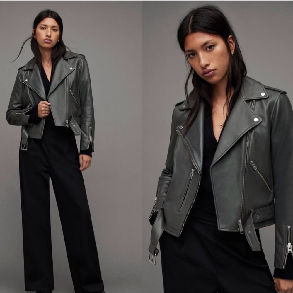 Allsaints gray balfern leather biker jacket 8